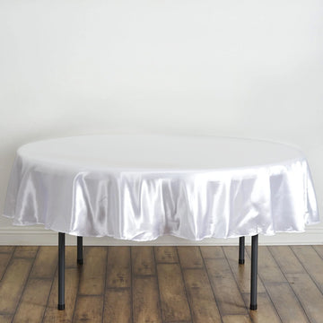 White Seamless Satin Round Tablecloth 90"