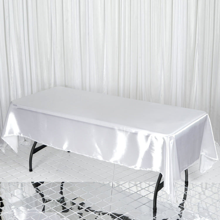 Rectangular White Smooth Satin Tablecloth 60 Inch x 102 Inch