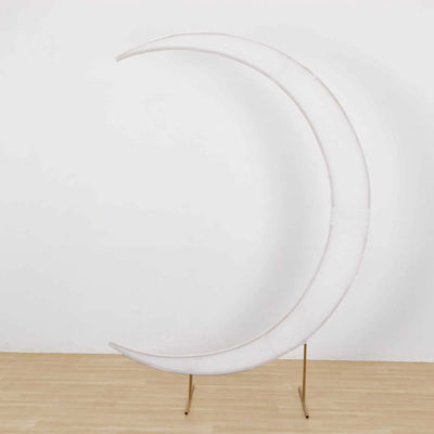 White crescent moon backdrop stand on a wooden floor