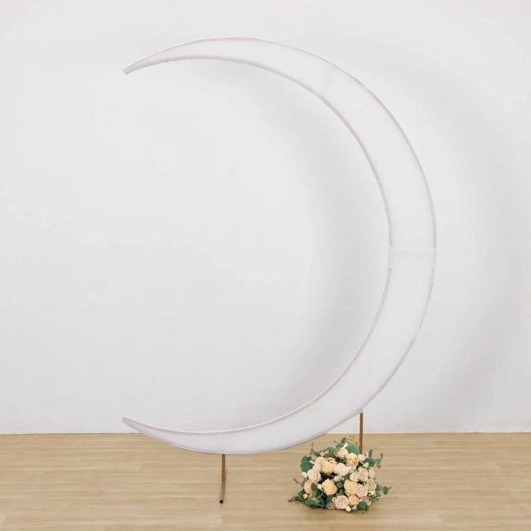 White Spandex Crescent Moon Chiara Backdrop Stand Cover, Custom Fitted Wedding Arch Cover