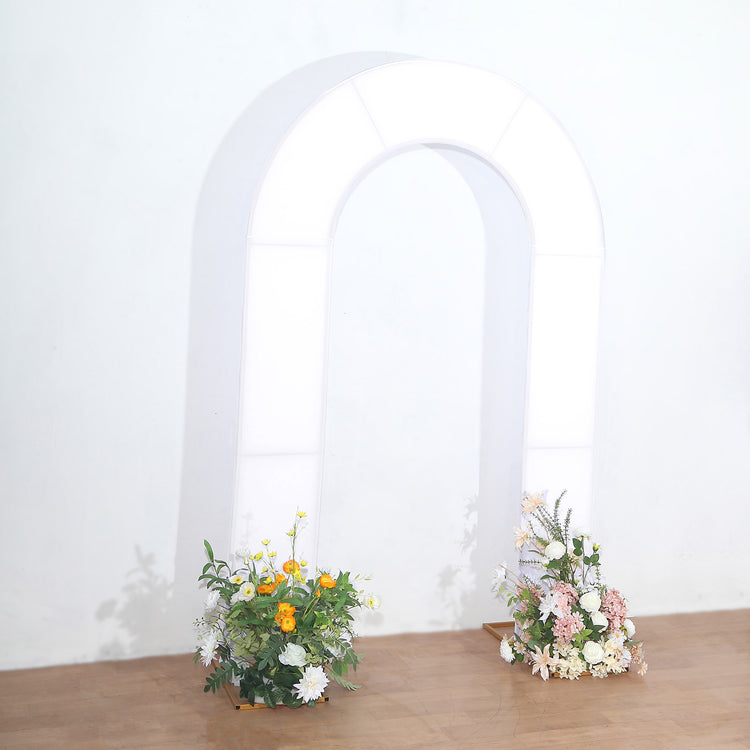 8ft White Spandex Fitted Open Arch Backdrop Cover, Double-Sided U-Shaped Wedding Arch Slipcover