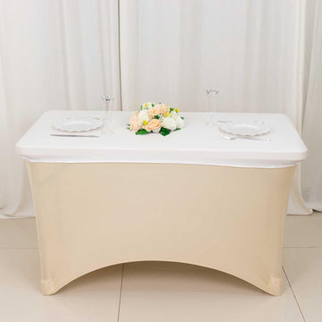 Elegant White Stretch Spandex Banquet Tablecloth Top Cover 4ft