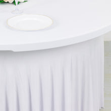 White Wavy Spandex Fitted Round 1-Piece Tablecloth Table Skirt, Stretchy Table Cover Ruffles 6ft