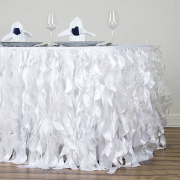 Elegant White Curly Willow Taffeta Table Skirt for Stunning Event Decor