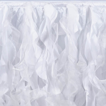 Versatile and Stylish White Curly Willow Taffeta Table Skirt for Any Occasion