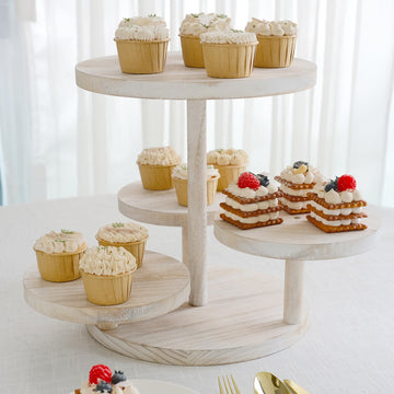 4-Tier Whitewash Wooden Cake Stand with Round Tiered Trays, Rustic Cupcake Tower Dessert Display Stand - 14" Tall