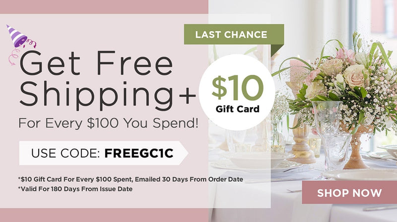 Last Day For Free Shipping + $10 Gift Card For Every $100 You Spend!
