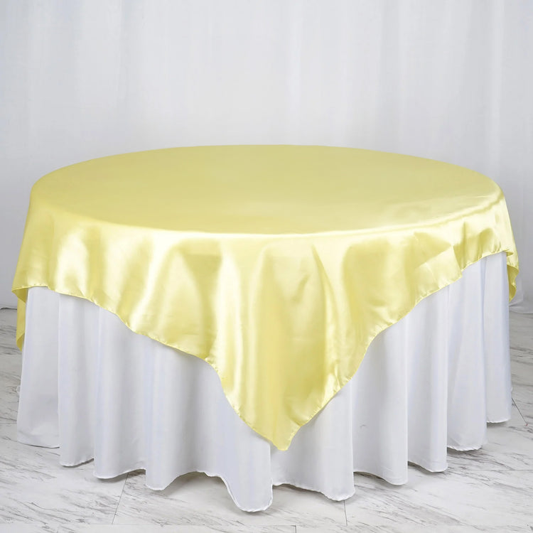 72 Inch x 72 Inch Yellow Seamless Satin Square Tablecloth Overlay