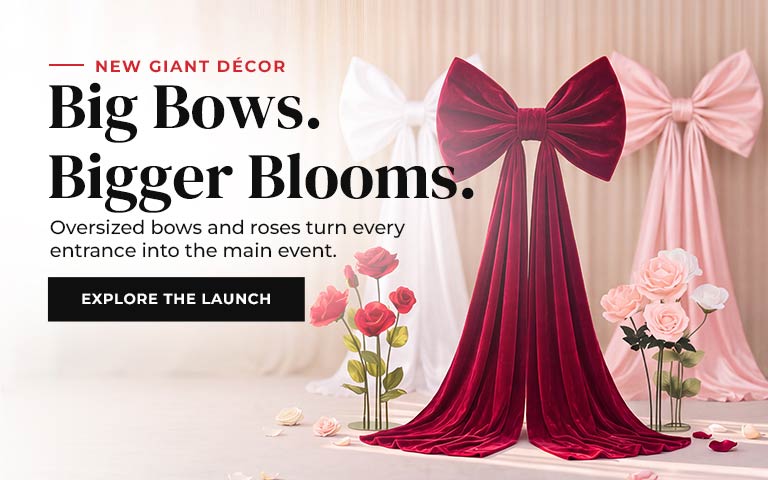 Transform any space with our new giant décor—10-foot satin and velvet bows and freestanding giant...
