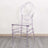 Clear acrylic chair with circular backrest, modern design.