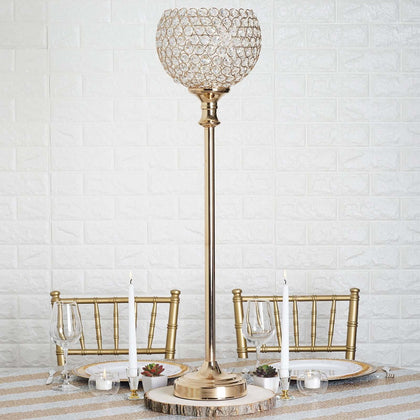 Acrylic Votive Candle Holder 37" Crystal Goblet Design Gold - Table Centerpiece for Weddings