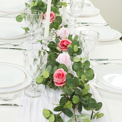 Artificial Eucalyptus Garland with Blush/Dusty Rose Silk Roses – 6ft Faux Greenery Vine