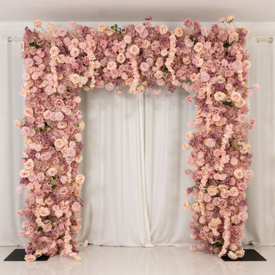 Roll Up Flower Backdrop for Arch Stand - Dusty Rose with Fabric Backing, 8ftx8ft - Artificial Silk Roses, Hydrangeas & Chrysanthemums