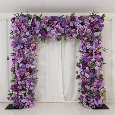Roll Up Flower Backdrop for Arch Stand - Lavender Lilac with Fabric Backing, 8ftx8ft - Artificial Silk Roses, Hydrangeas & Chrysanthemums