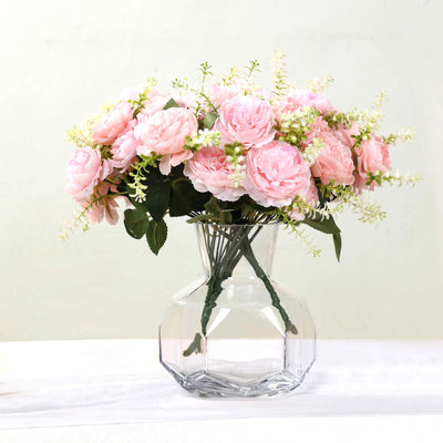 2-Pack Artificial Peony Flower Bouquet – 14" Blush Silk Floral Arrangement for Wedding Centerpieces, Home or Table Decor