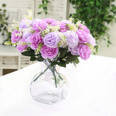 2-Pack Artificial Peony Flower Bouquet – 14" Lavender Lilac Silk Floral Arrangement for Wedding Centerpieces, Home or Table Decor