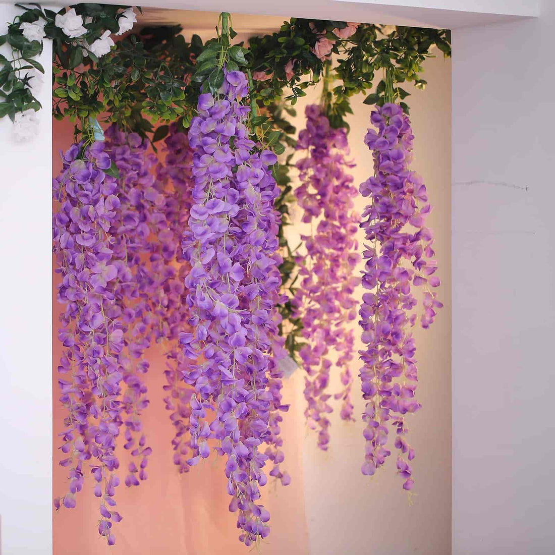 Artificial Silk Hanging Wisteria Flower Garland Vines in Lavender Lilac, 5  Full Strands in 1 Bush