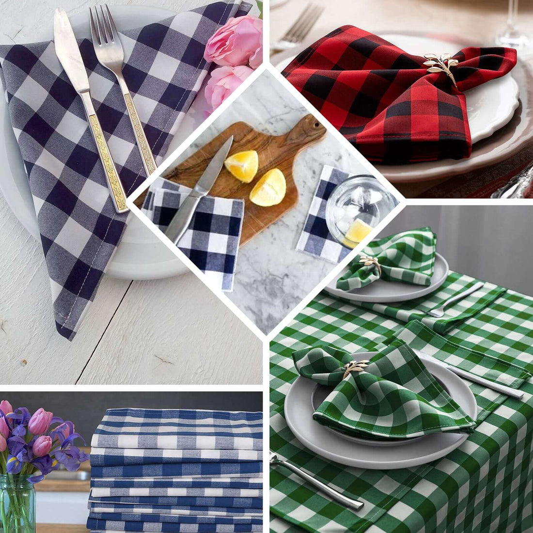 Blue Checkered Polyester Napkin