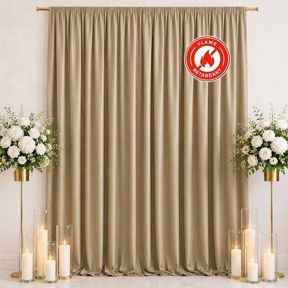 Scuba Polyester Backdrop Curtain Beige 10ftx12ft Durable Flame Resistant Wrinkle-Free Event Drape Panel With Rod Pocket