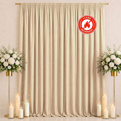 Beige flame retardant curtain with floral decor and candles backdrop