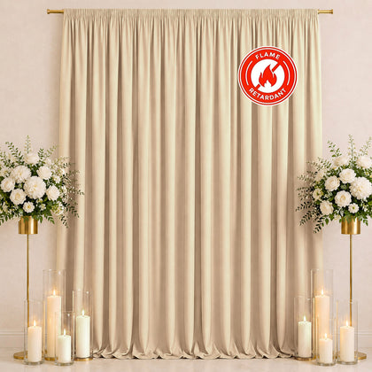 Scuba Polyester Backdrop Curtain Champagne 10ftx12ft Durable Flame Resistant Wrinkle-Free Event Drape Panel With Rod Pocket