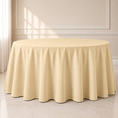Premium Polyester Round Tablecloth 120" Beige - Seamless 220GSM Table Cover