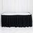 Black banquet table skirt with white tabletop on a draped backdrop