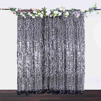 Black Big Payette Sequin Backdrop Drape Curtain, Photo Booth Event Divider Panel - 8ftx8ft