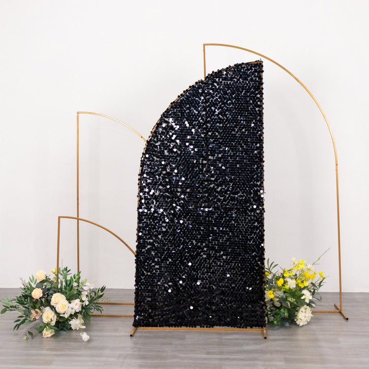 6ft Black Double Sided Big Payette Sequin Chiara Backdrop Stand Cover For Half Moon Wedding Arch