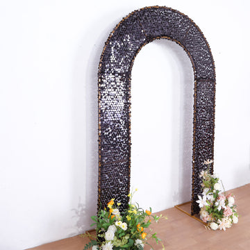 Black Double-Sided Big Payette Sequin Open Arch Backdrop Cover, U-Shaped Fitted Wedding Arch Slipcover 8ft