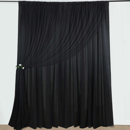 Black Chiffon Polyester Backdrop Drape Curtain, Dual Layer Event Divider Panel with Rod Pockets - 10ftx10ft
