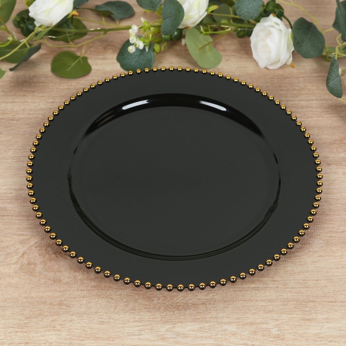 Black Charger Plates With Gold Beaded Rims