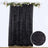 Black sheer curtain with star pattern, featuring close-up texture detail.