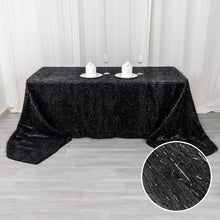 90x156inch Black Metallic Premium Tinsel Shag Rectangular Tablecloth, Shimmery Metallic Fringe