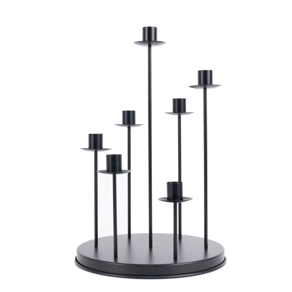 Black modern multi-candle candle holder on round base#whtbkgd