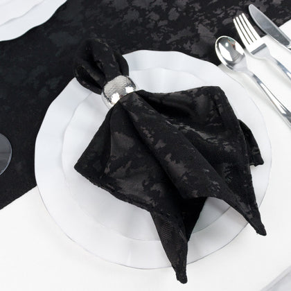 5 Pack Black Jacquard Cloth Napkins, 17"x17" - Abstract Watercolor Pattern
