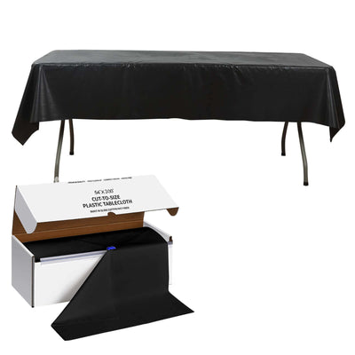 Plastic Table Cover Roll 54"x300ft Black with Slide Cutter - Cuts Up to 36 Rectangle 8ft Disposable Tablecloths