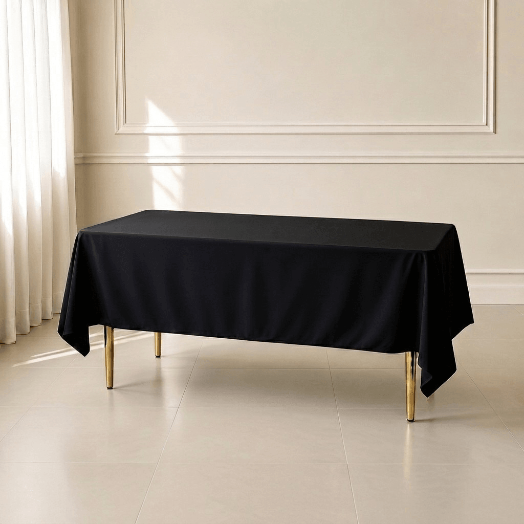 black rectangular tablecloth on a table