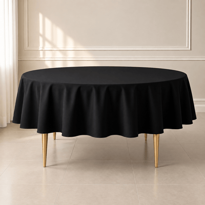 Premium Polyester Round Tablecloth 90" Black - 220GSM Wrinkle-Resistant and Durable Fabric for Classy Weddings & Events