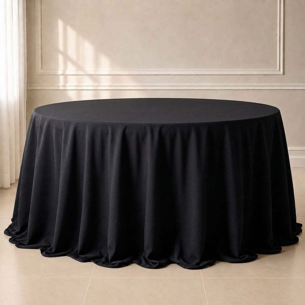black polyester round tablecloth seamless finish