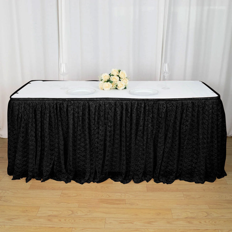 Premium Polyester Pleated Lace Table Skirt In Black 21 Feet