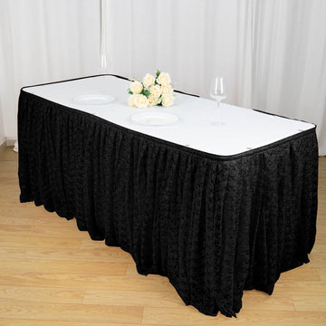 Black Premium Pleated Lace Table Skirt 14ft