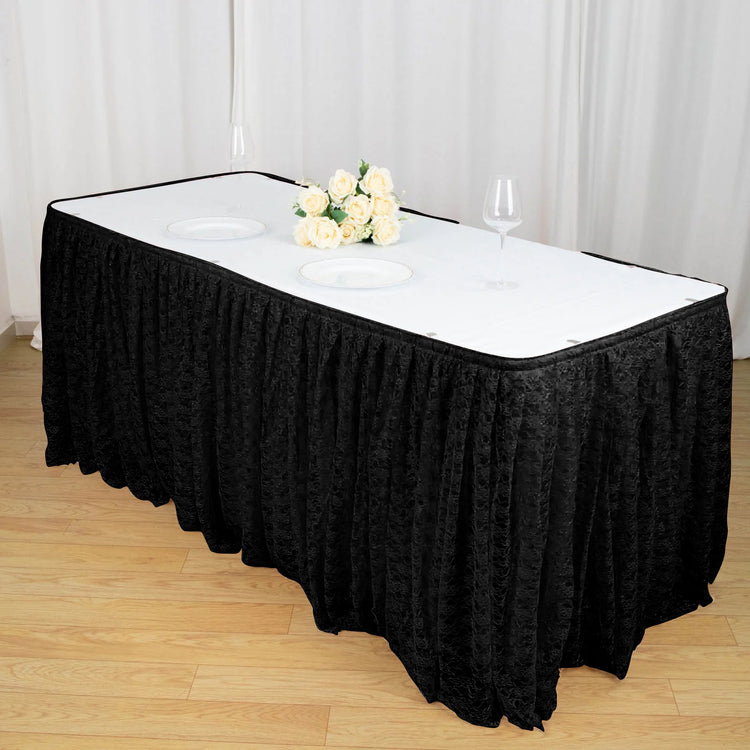 Black Pleated Lace Table Skirt Premium Polyester 14 Feet