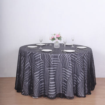 Black Seamless Diamond Glitz Sequin Round Tablecloth 120"