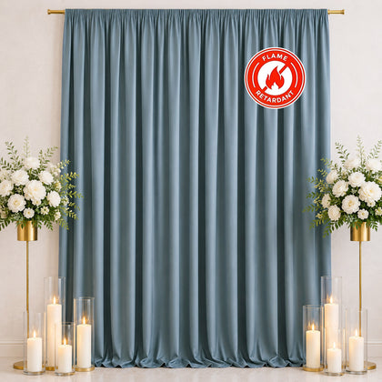 Scuba Polyester Backdrop Curtain Dusty Blue 10ftx12ft Durable Flame Resistant Wrinkle-Free Event Drape Panel With Rod Pocket