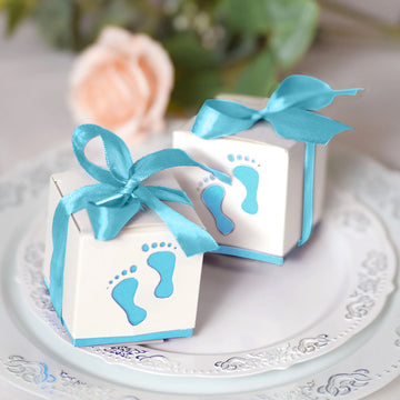 25 Pack Blue Footprint Baby Shower Party Favor Candy Gift Boxes 2"