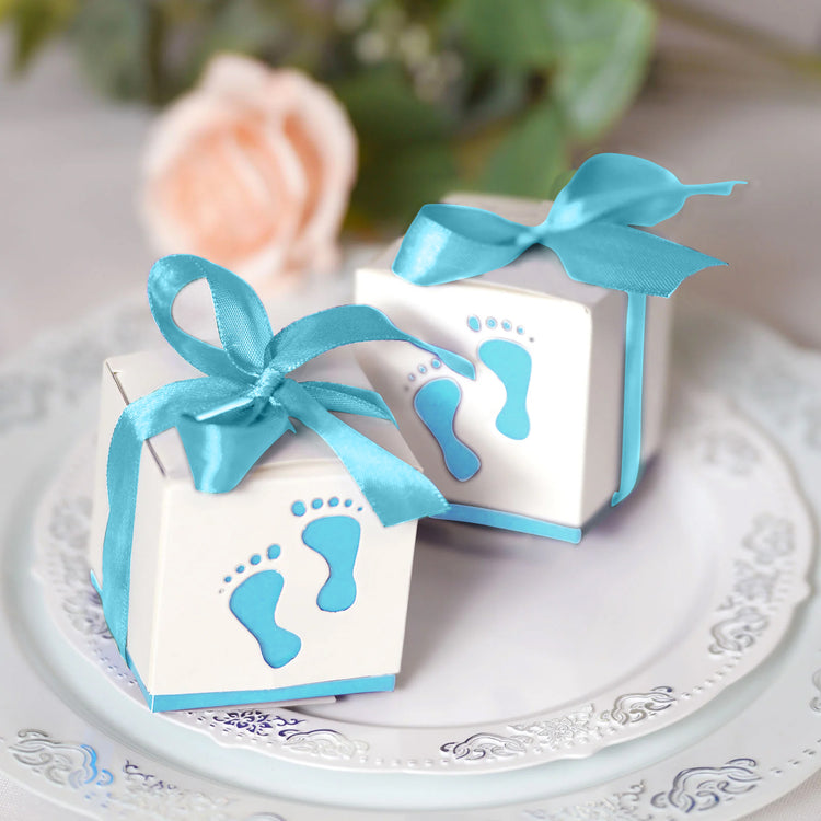 25 Pack 2 Inch Baby Shower Party Favor Blue Footprint Candy Gift Boxes 