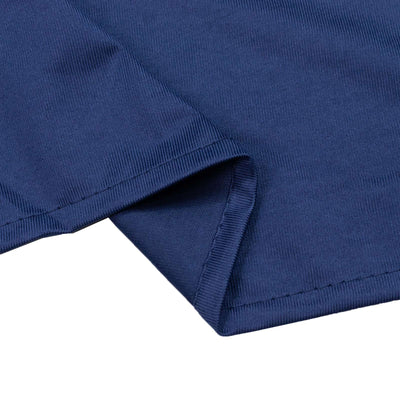 Blue knit fabric with hem detail close-up