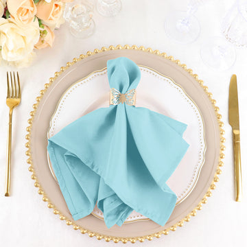 5 Pack | Blue Seamless Cloth Dinner Napkins, Wrinkle Resistant Linen | 17"x17"
