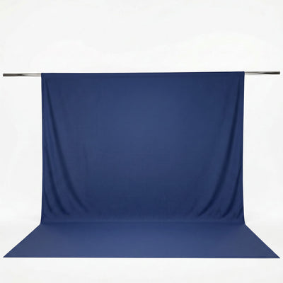 Blue studio backdrop curtain with floor sweep and hanging crossbar#whtbkgd
